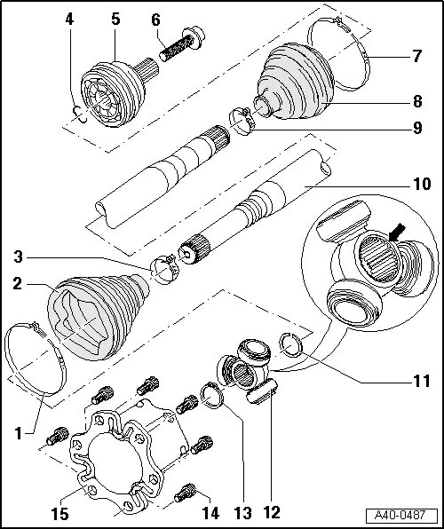 Порядок сборки шруса Elsa online. ElsaWin. ElsaWeb. AudiRunning gearRunning gear, front-wheel drive a