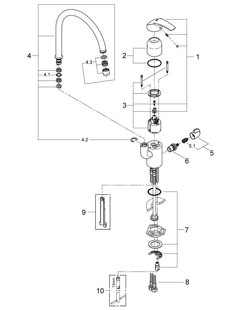 Порядок сборки смесителя Eurosmart Single-lever sink mixer 1/2" GROHE