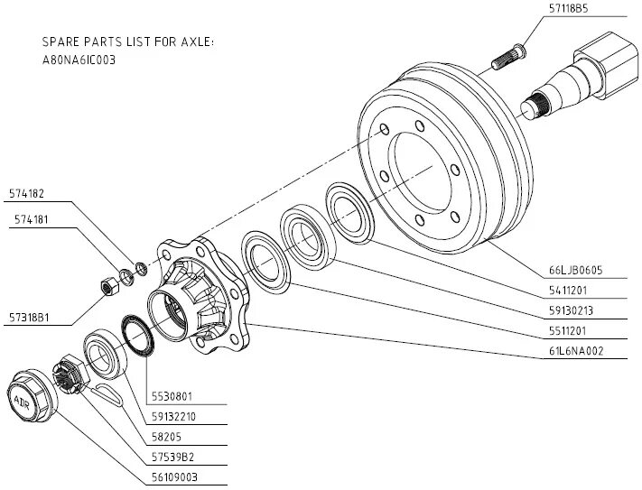 Порядок сборки ступицы 2 птс 4 Ось ADR A80NA6IC003 A80NA6IC003 - Оси ADR