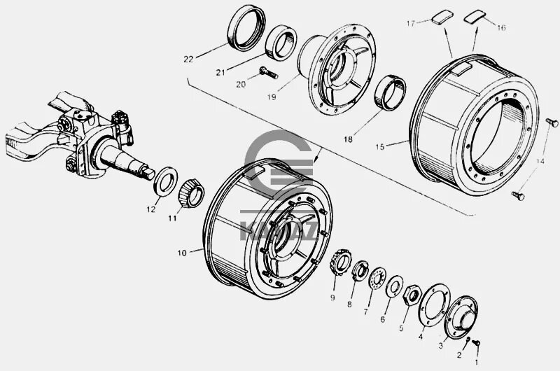 Порядок сборки ступицы камаз Ступица переднего колеса для автомобиля КАМАЗ 65115, 21 дет.