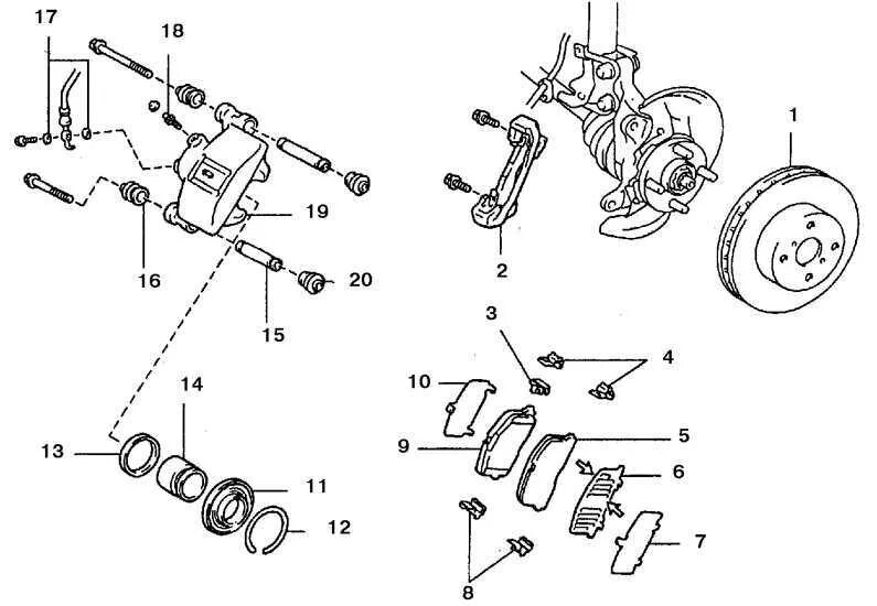 Disassembly and assembly of front disc brakes (Hyundai Santa Fe 2 2007-2012, pet