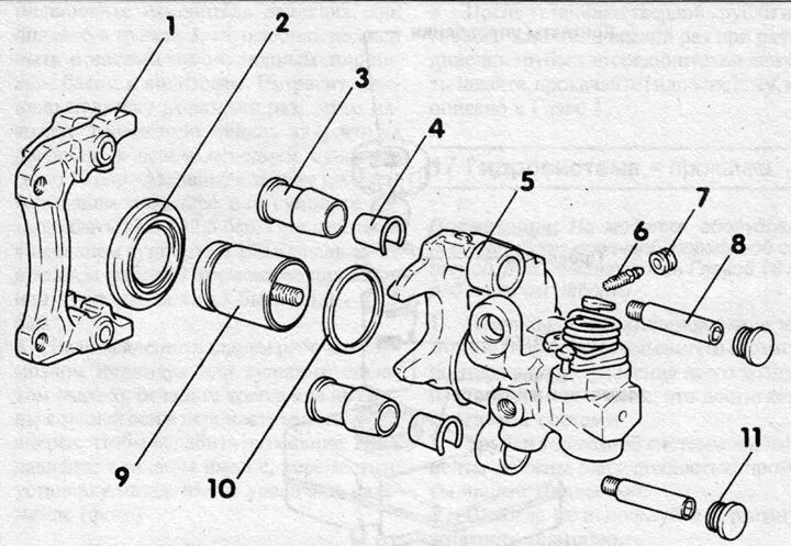 Порядок сборки суппорта Rear disc caliper - bulkhead (Audi 100 C3, 1982-1990, diesel / Chassis / Brake s