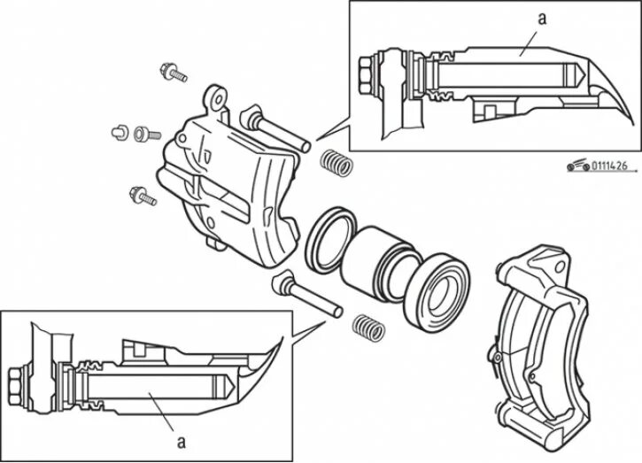 Порядок сборки суппорта Front disc brake caliper (Mitsubishi Carisma, 1995-2004) - "Brake system" Mitsub