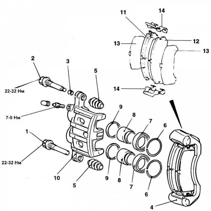 Порядок сборки суппорта Disassembly and assembly of front disc brakes (Hyundai Santa Fe 2 2007-2012, pet