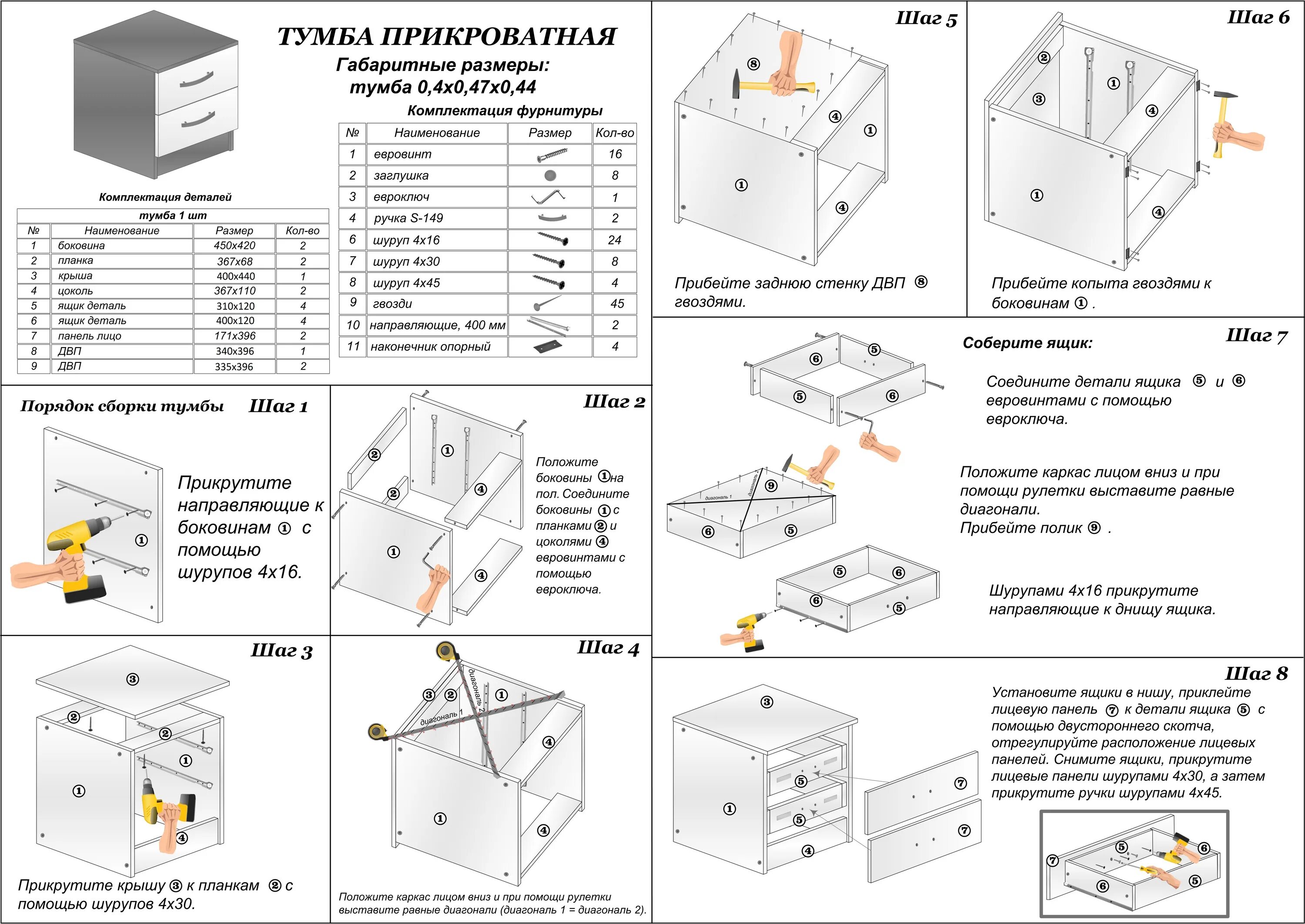 Порядок сборки тумбы Тумба Гармония 400х440х470 Венге/Дуб белфорт (5133608) - Купить по цене от 1 799