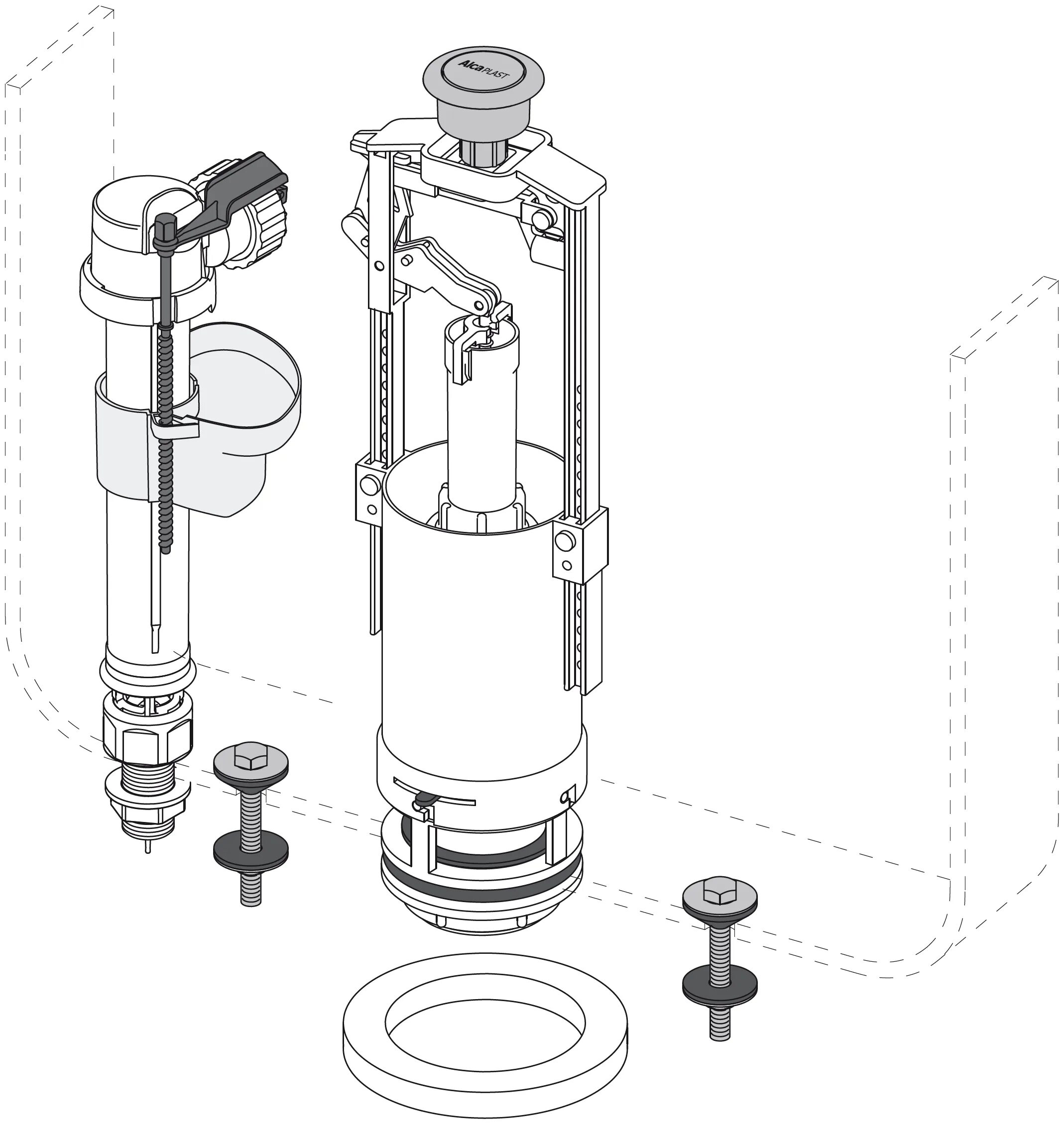 Порядок сборки унитаза Комплект арматуры alca plast SA2000S 1/2" стоп-система нижняя - Арматура для сли