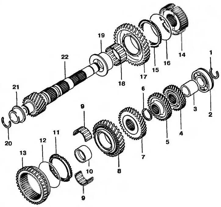 Порядок сборки вала Output shaft - design description (Mitsubishi Colt 5, 1995-2003, petrol) - "Manu