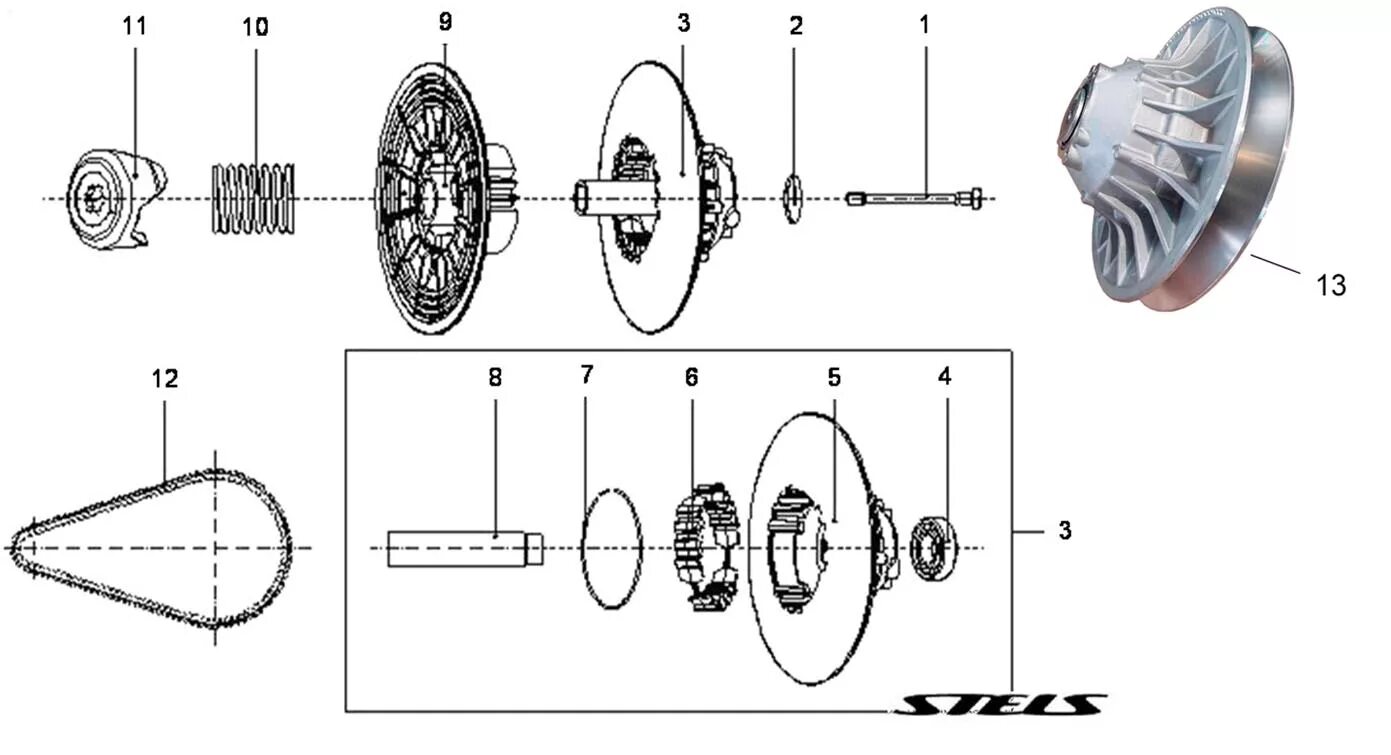 Порядок сборки вариатора Запчасти трансмиссии вариатор Stels Guepard 650_800_850