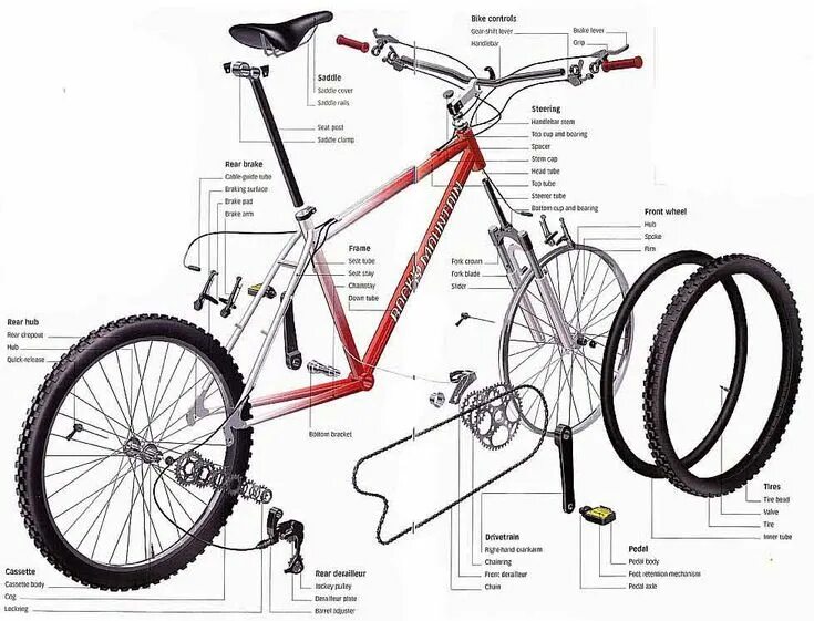 Порядок сборки велосипеда Mountain bike components, Bike components, Bicycle parts