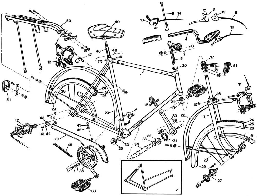 Порядок сборки велосипеда Vintage Raleigh Sprite DL85 Bicycle Exploded Drawing