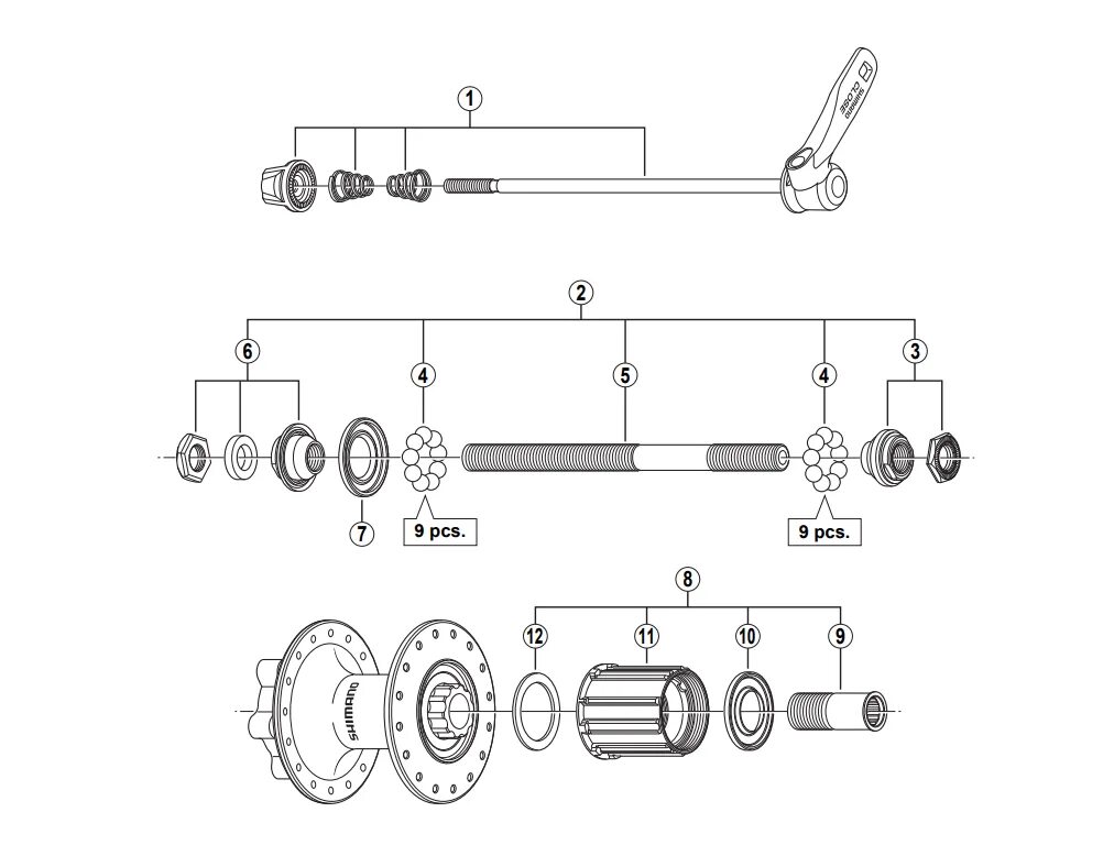 Порядок сборки втулки заднего колеса велосипеда стелс Shimano FH-MC18 complete hub axle 146 mm - BikeParts.co.uk