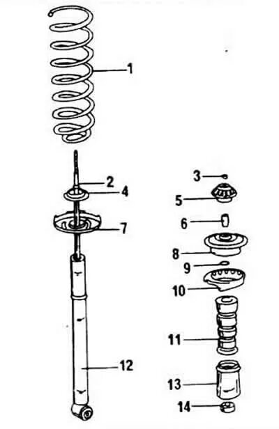 Порядок сборки заднего амортизатора Volkswagen Golf 1991-1997: Dismantling and installation of suspension struts (Ch