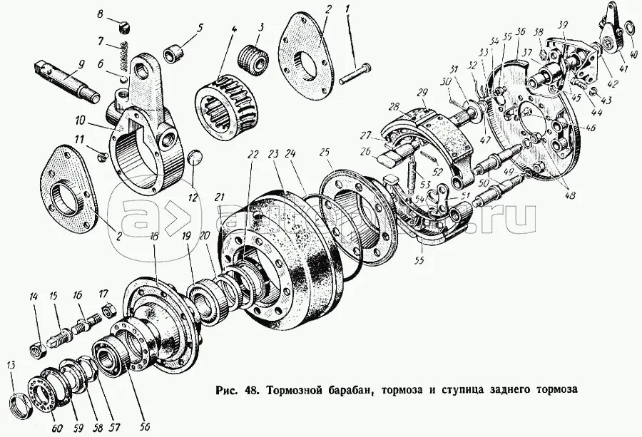 Порядок сборки заднего тормозного вала зил 130 Тормозной барабан, тормоза и ступица заднего колеса КАЗ 608 - купить, цены в инт