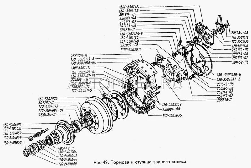 Порядок сборки заднего тормозного вала зил 130 Купить Ступица ЗИЛ-130 задняя без подшипника ремонт 113215 130-3104015 Зил цена 