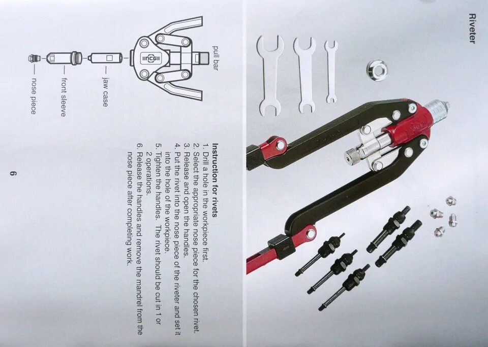 Порядок сборки заклепочника Инструмент (два в одном) - Заклепочник силовой двуручный складной для вытяж. зак