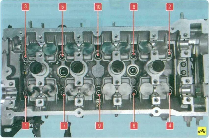 Порядок затяжки болтов гбц киа спектра Руководство Hyundai Matrix (2008+). ЗАМЕНА ПРОКЛАДКИ ГОЛОВКИ БЛОКА ЦИЛИНДРОВ ДВИ