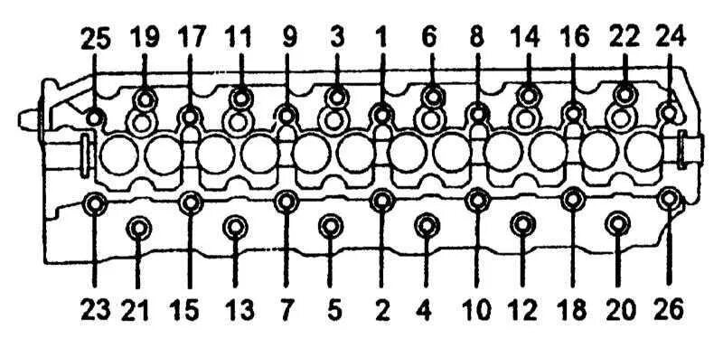 Порядок затяжки болтов головки цилиндра Ремонт Toyota Land Cruiser Тойота Ленд Крузер : Снятие, установка, разборка и сб