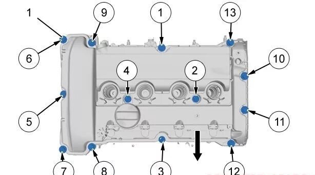 Порядок затяжки болтов клапанной крышки м57 Замена прокладки клапанной крышки Citroen C4 B7 EP6C - Citroen C4 (2G), 1,6 л, 2