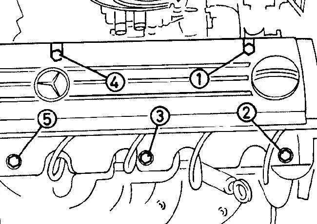Порядок затяжки болтов клапанной крышки мерседес m112 Ремонт Мерседес 124: Крышка головки блока цилиндров Mercedes W124. Описание, схе