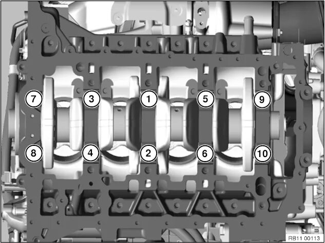 Порядок затяжки болтов коренных вкладышей 11 21 500 Replacing crankshaft