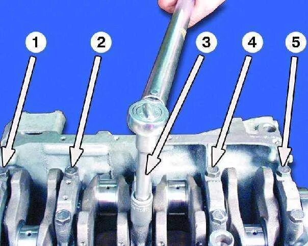 Порядок затяжки болтов коренных вкладышей ваз 2106 Ремонт ВАЗ 2108 (Лада Самара) : Сборка двигателя