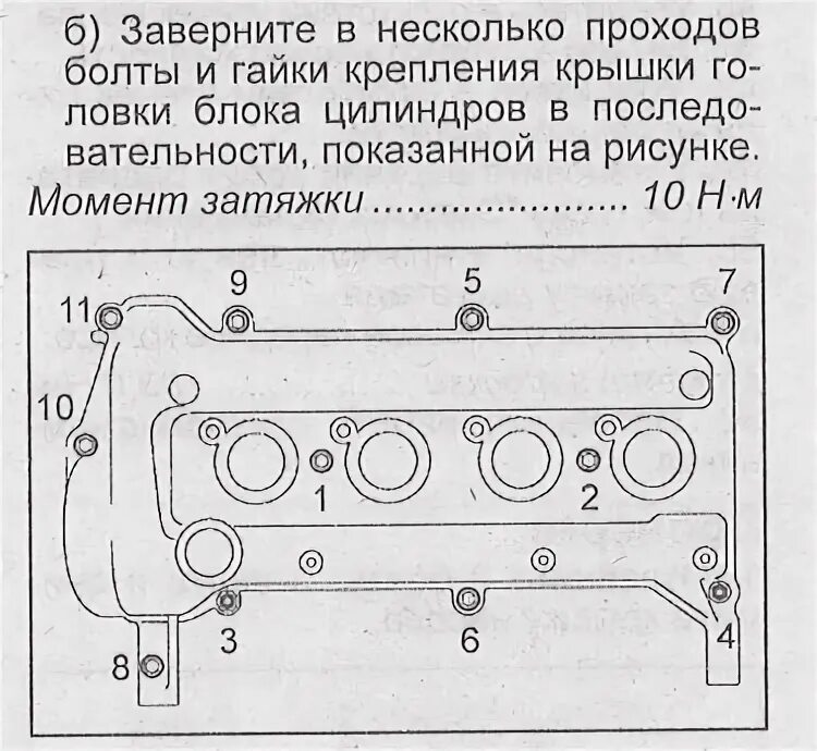 Порядок затяжки болтов крышки клапанов Замена прокладки клапанной крышки, наконечников катушек, краткая - Toyota Prius 