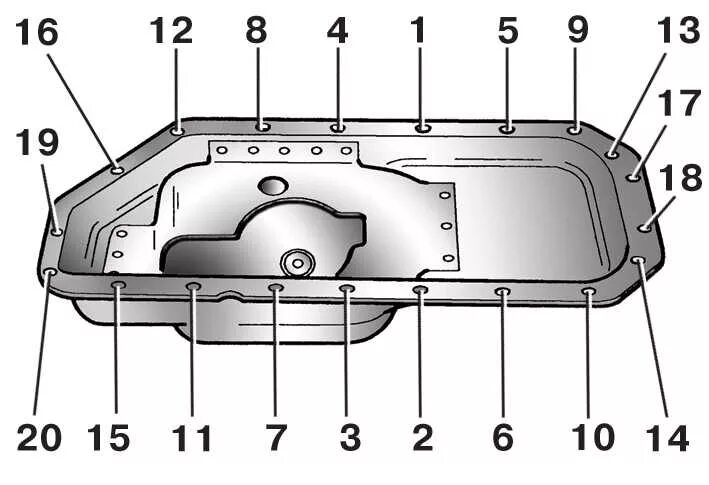 Порядок затяжки болтов поддона 6нр26 Removal and installation of an oil crankcase of the engine