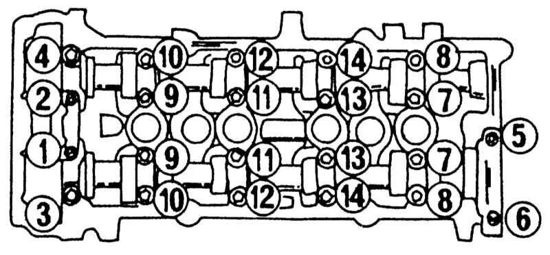 Порядок затяжки бугелей распредвалов змз 406 Ниссан Примера. Головка цилиндров и привод газораспределительного механизма. Nis
