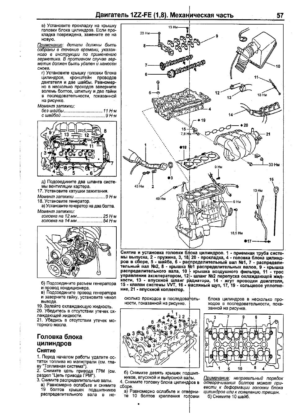 Порядок затяжки гбц 1zz Двигатель 1zz-fe (1,8). меха, Головка блока, Цилиндров Инструкция по эксплуатаци