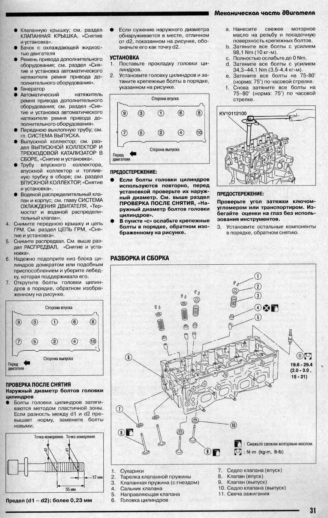 Порядок затяжки головки ниссан Затяжка болтов ГБЦ - Nissan X-Trail I (t30), 2 л, 2002 года наблюдение DRIVE2