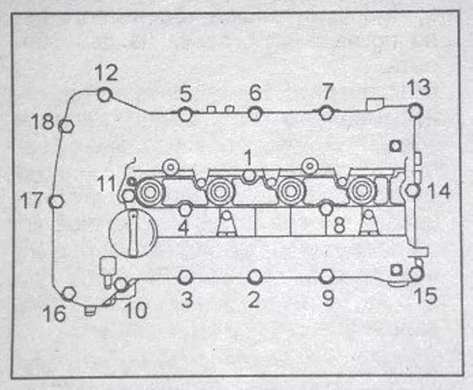 Порядок затяжки клапанной крышки двигателя Ревизия зазоров клапанов и ГРМ на 142т.км - KIA Sportage (3G), 2 л, 2011 года св