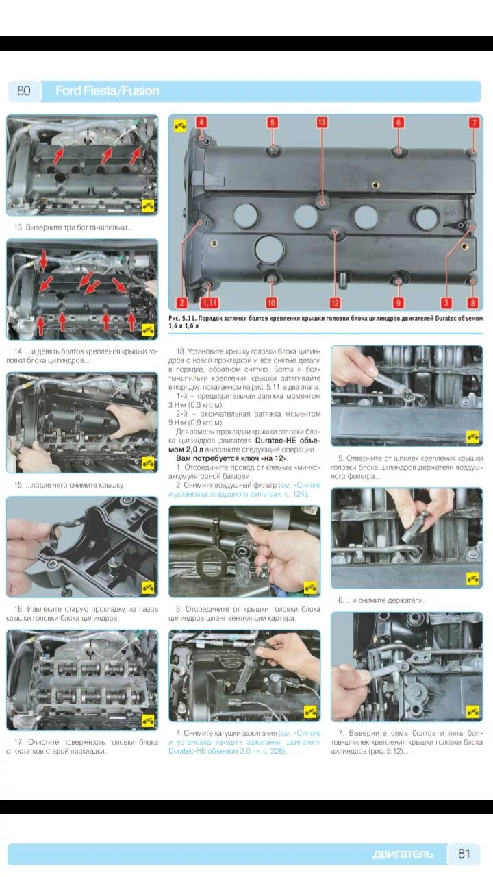 Порядок затяжки клапанной крышки форд фьюжн Замена прокладки клапанной крышки. - Ford Fusion, 1,4 л, 2008 года своими руками