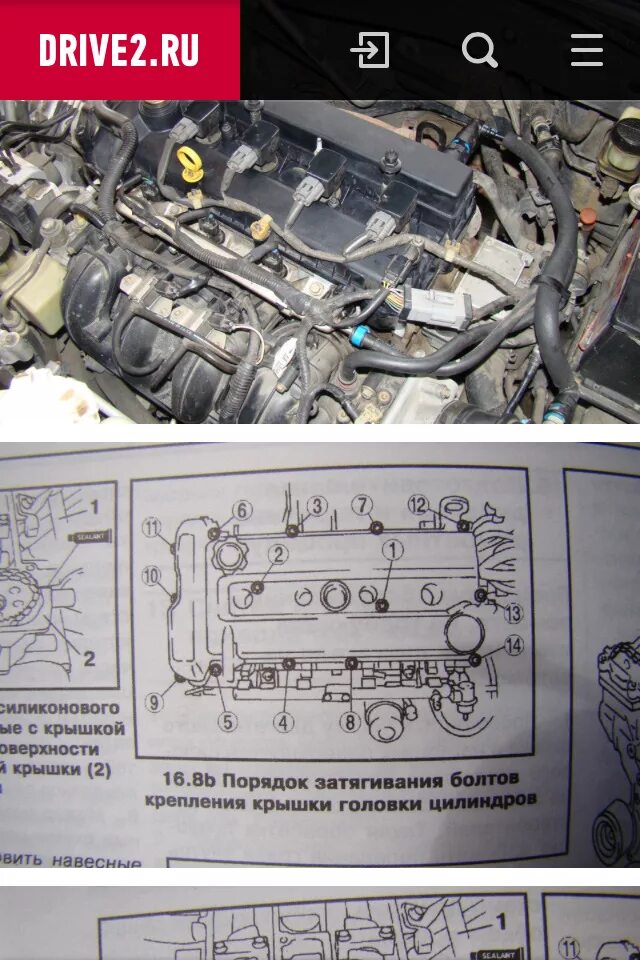 Порядок затяжки клапанной крышки мазда 6 Замена прокладки клапанной крышки - Mazda 6 (2G) GH, 2 л, 2008 года своими рукам