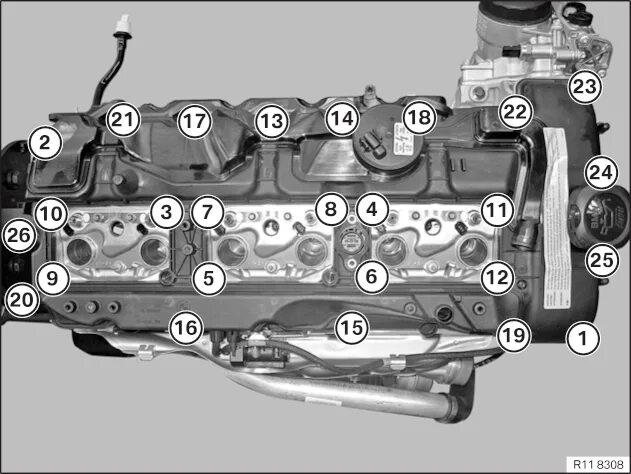 Порядок затяжки клапанной крышки n52 11 12 000 Removing and installing/sealing cylinder head cover (S55)