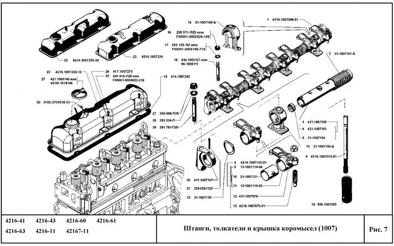 Порядок затяжки коромысел 4216 Толкатели, штанги и крышка коромысел. - Онлайн каталог автомобилей ГАЗ на сайте 