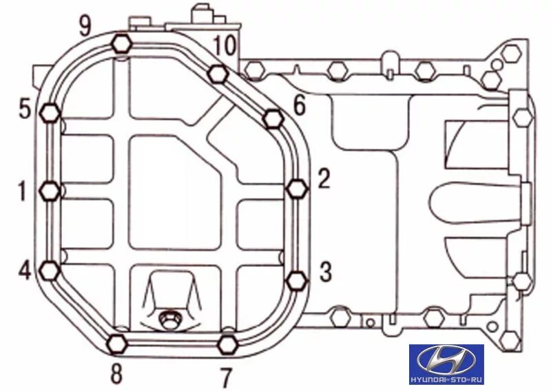 Порядок затяжки масляного поддона Замена гофры глушителя и переклейка поддона картера двигателя - Hyundai Tucson (
