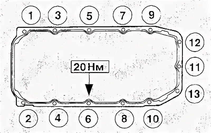 Порядок затяжки масляного поддона Removal and installation of the oil pan (Mazda 121 (3) 1996-2003: Power unit: Lu