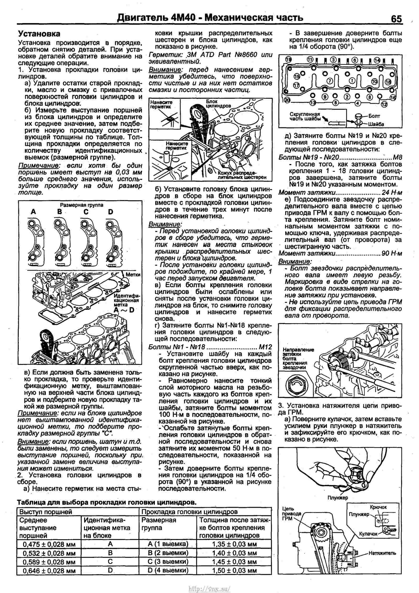 Порядок затяжки распредвала 4d56 Mitsubishi Pajero 1991-2000 Устройство, техническое обслуживание и ремонт