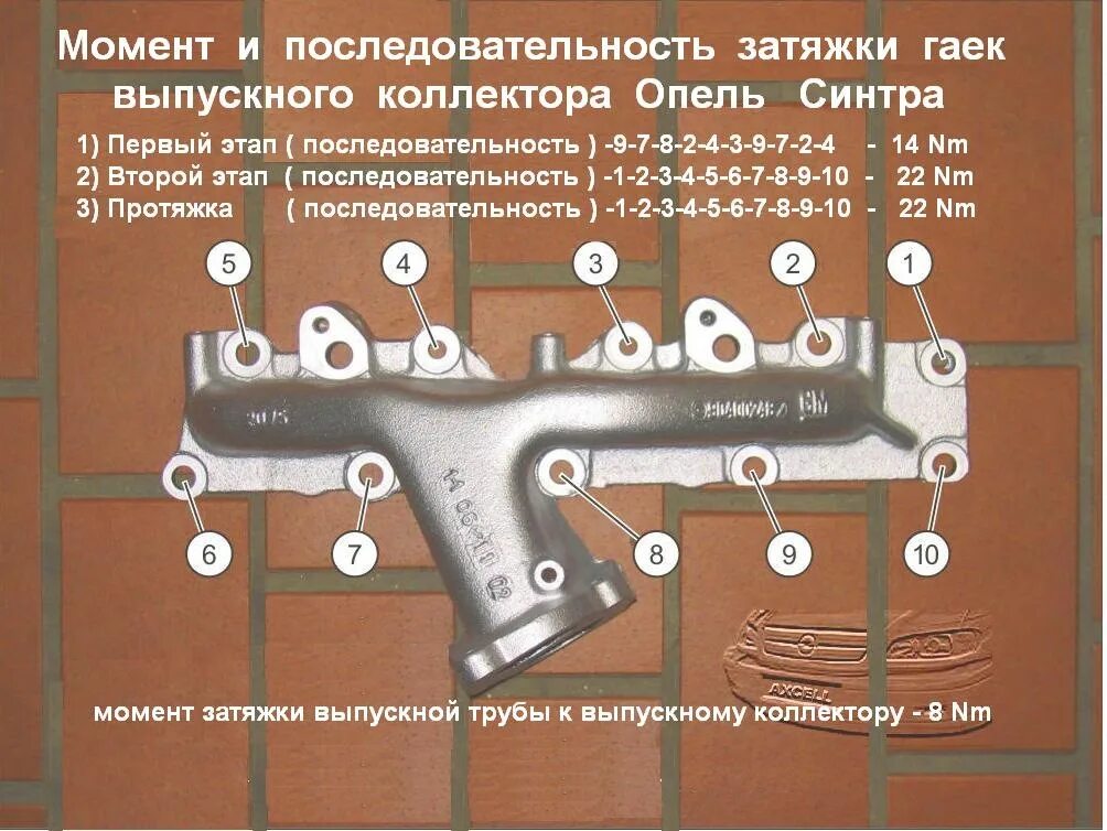 Порядок затяжки выпускного коллектора Замена прокладки выпускного коллектора x20xev - Opel Vectra B, 2 л, 1999 года св