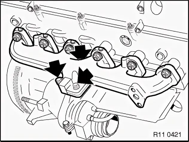 Порядок затяжки выпускного коллектора 11 62 000 Снятие и установка, уплотнение или замена выпускного коллектора (M51)