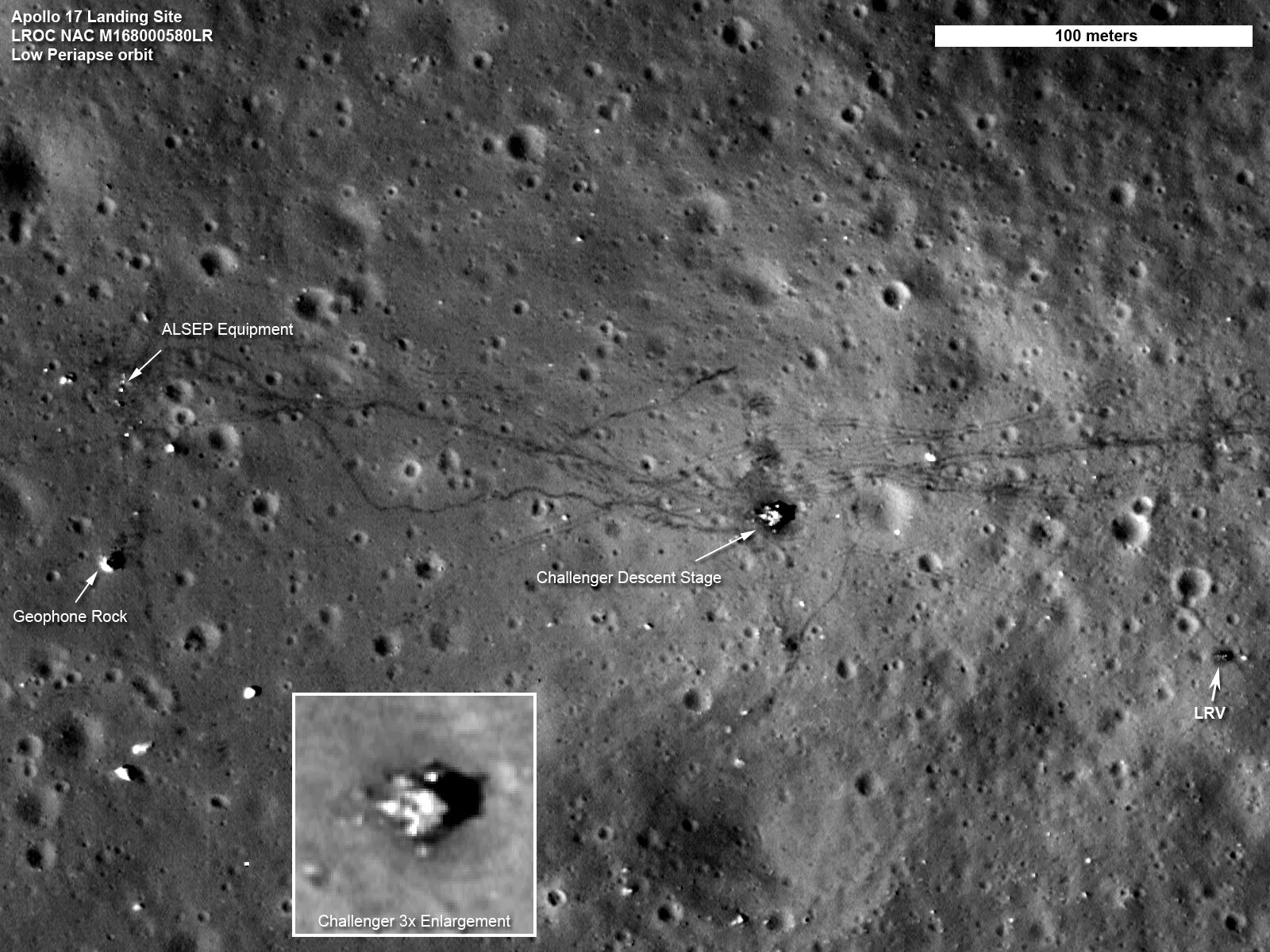 Посадочные модули на луне фото Файл:Apollo 17 landing site, labeled.jpg - Вікіпедыя