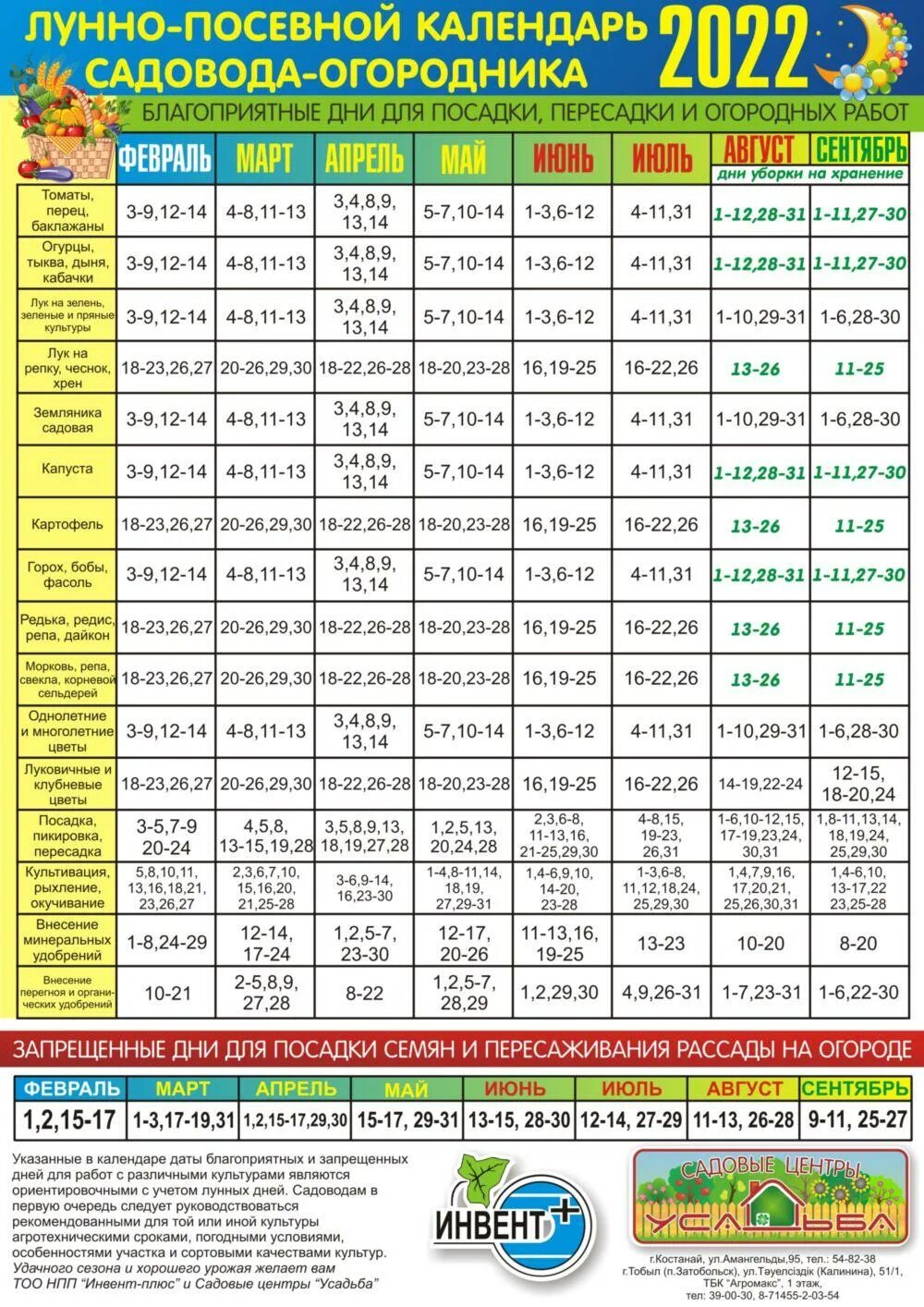 Посевной календарь на 2023 год садовода Инвент-Плюс