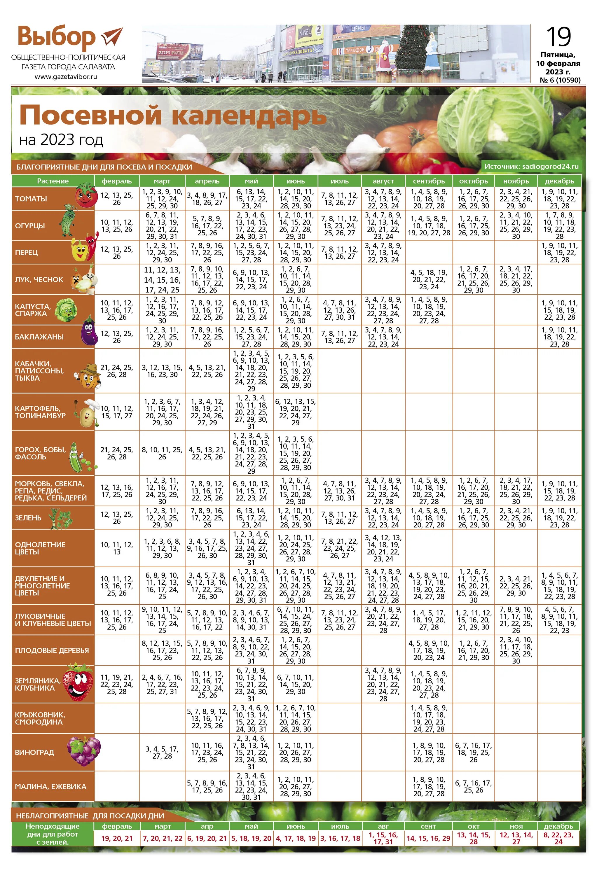 Посевной календарь на 24 год Салаватцам предложили посевной календарь для отличного урожая