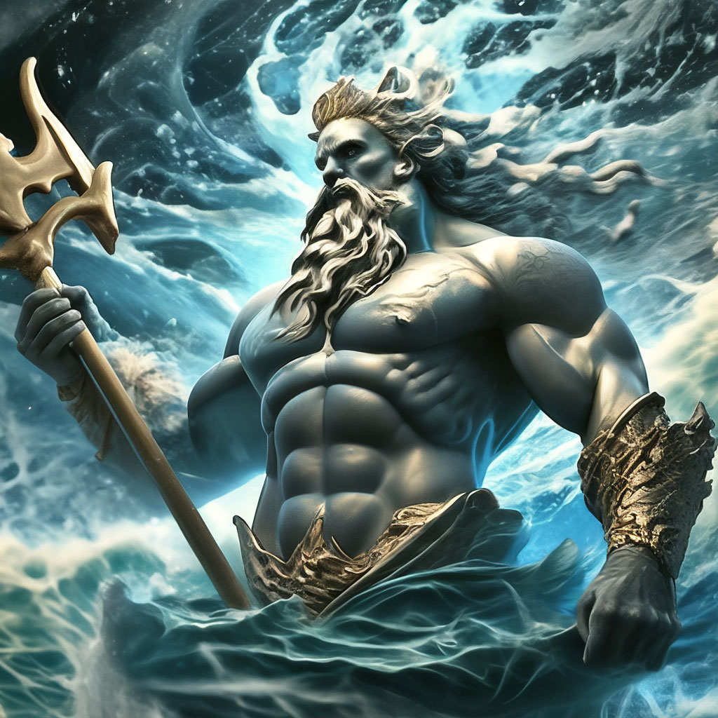 Посейдон у моря фото "Poseidon, the Lord of the seas, a ." - image created in Shedevrum