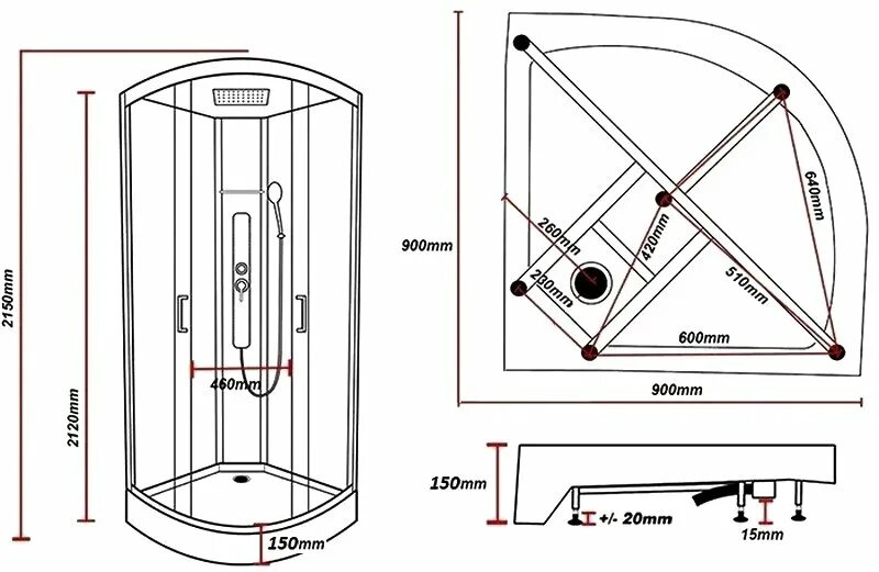 Пошаговая инструкция фото сборка угловой душ кабины Душевая кабина Parly Ami 90x90, профиль черный в Мурманске - купить в интернет м