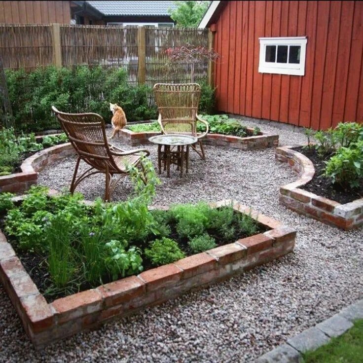 Пошаговая инструкция оформления дачного дома I luv this formal layout of raised garden beds. The chunky red bricks look outst