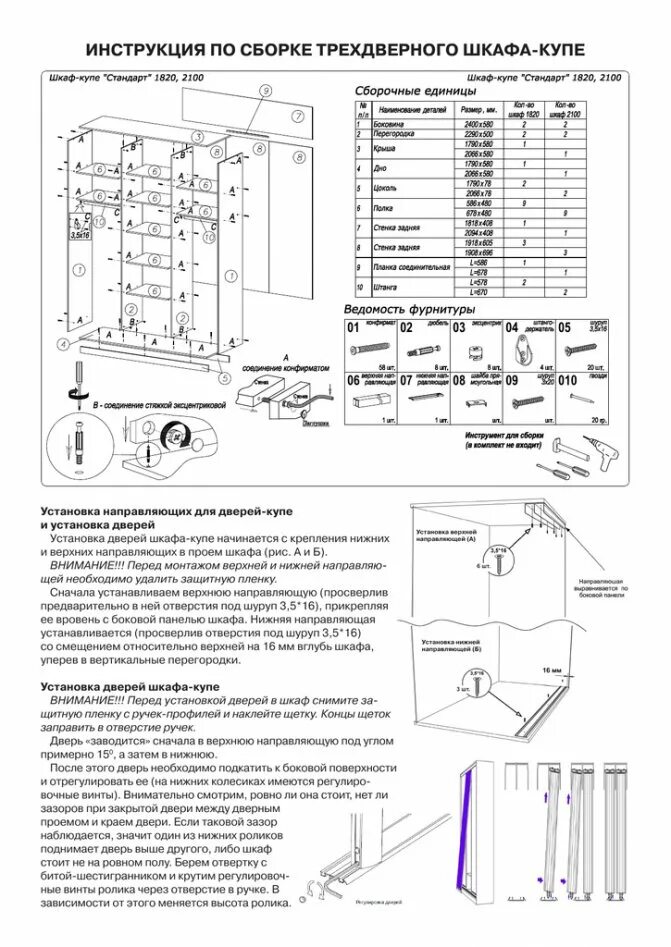 Пошаговая инструкция по сборке шкафа купе Схема сборки шкаф купе фото - DelaDom.ru