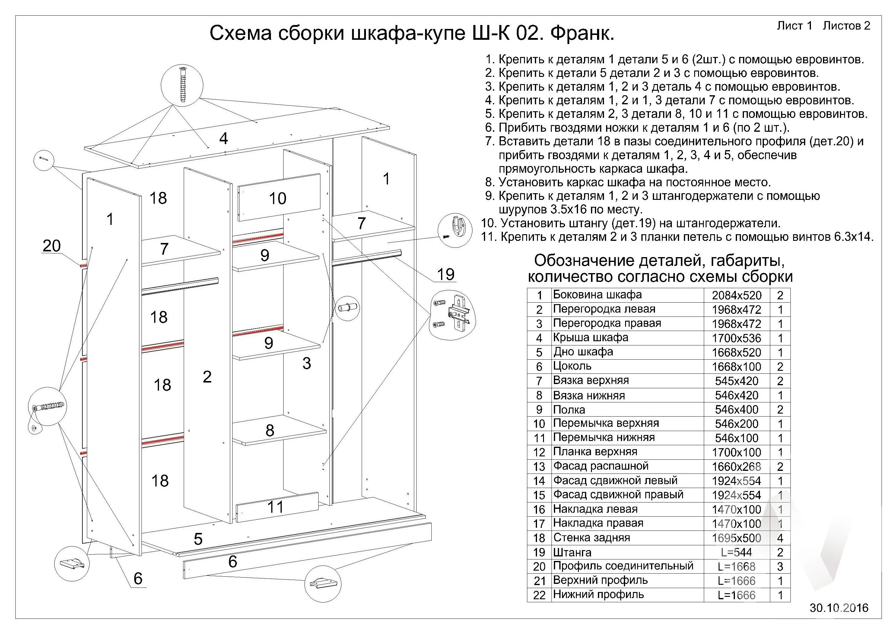 Пошаговая инструкция по сборке шкафа купе Инструкция по сборке шкафа фортуна 2200х1700х600 - 4sofa.ru