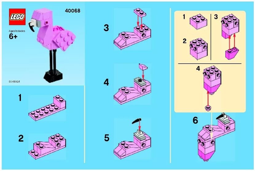 Пошаговая инструкция сборке лего LEGO Pink Flamingo building instructions Lego instructions, Lego challenge, Lego