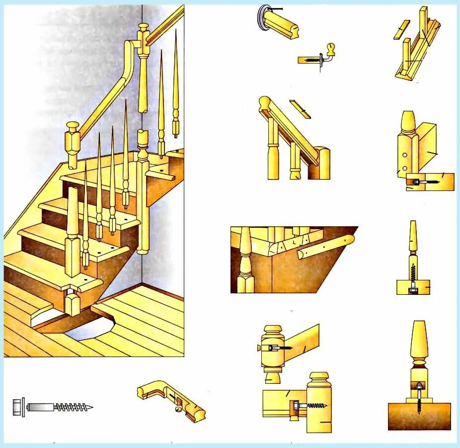 Пошаговая инструкция сборки деревянной лестницы Как выполняется крепление балясин к деревянной лестнице Лестница, Крепления